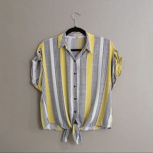 Yellow Striped Knotted Top